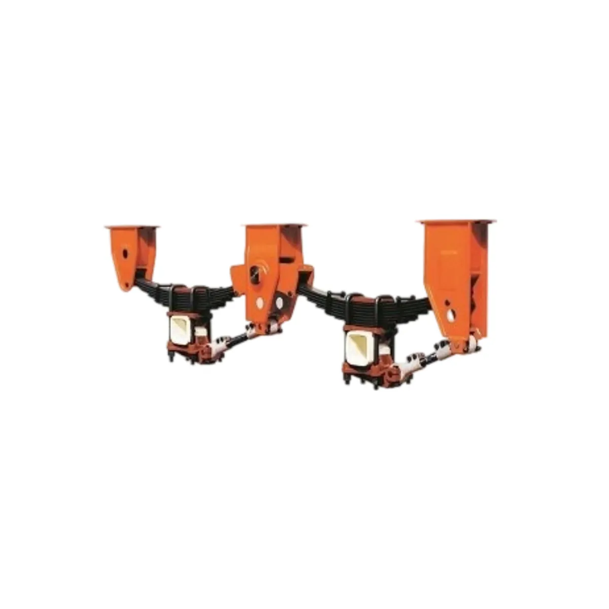 American type mechanical trailer suspension with leaf springs, orange painted